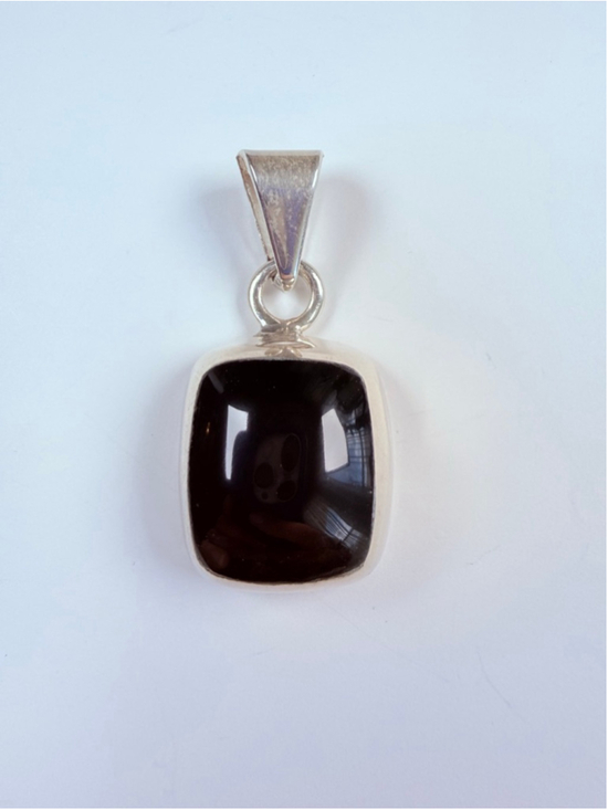 Unbranded Jewelry - Taxco Large Puffy Black Onyx Cabochon Square Sterling Silver Pendant VTG Mexico